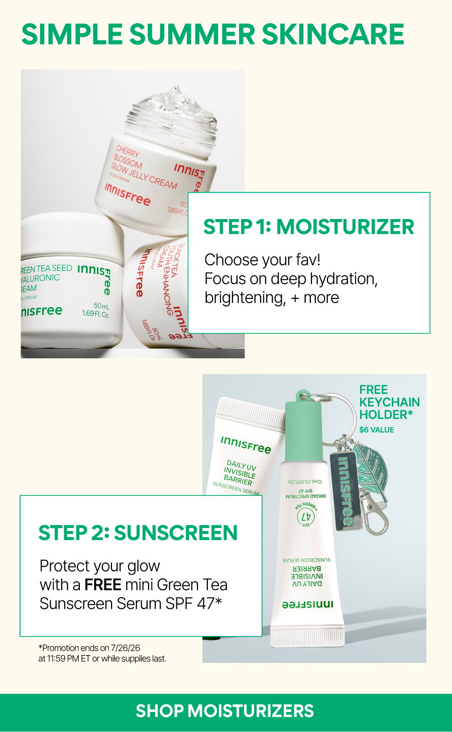 FREE MINI GREEN TEA SUNSCREEN SERUM WITH MOISTURIZER PURCHASE