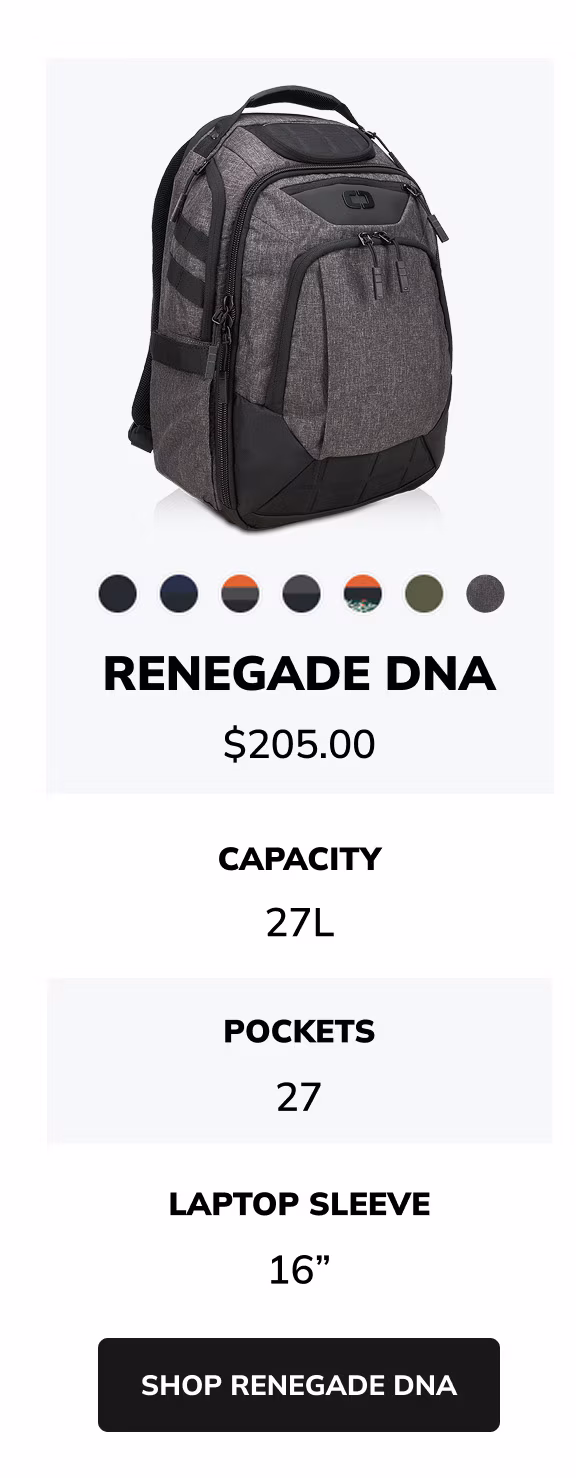 renegade d n a backpack comparison chart details