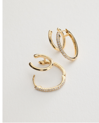 Double Row Climber Huggie Hoop Earrings With Lab-Grown Diamonds In 14K Yellow Gold By James Allen