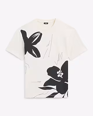 Classic Fit Large Hibiscus Graphic T-Shirt