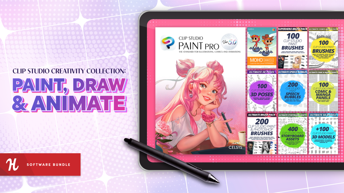 Paint your digital artwork, design your comic, and put your stories in motion with this library of art and animation programs from Clip Studio!