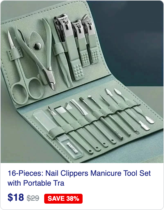 16-Pieces: Nail Clippers Manicure Tool Set with Portable Travel Case