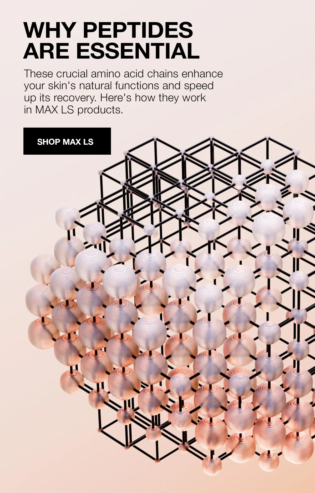 WHY PEPTIDES ARE ESSTENTIAL | The crucical amino acid chains enhance your skin's natural functions and speed up its recovery. here's how they work in MAX LS produtcs | SHOP MAX LS