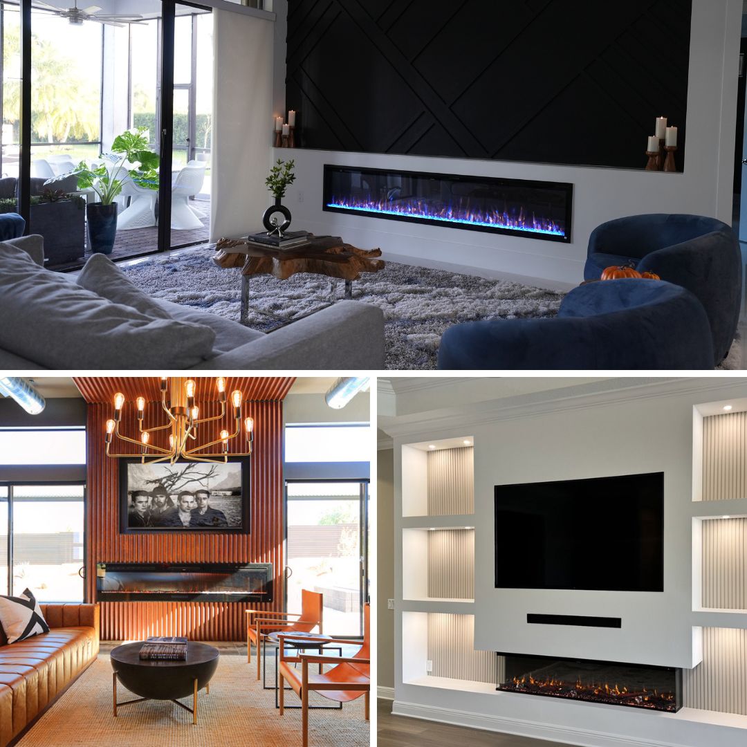 Touchstone large format electric fireplaces in rooms