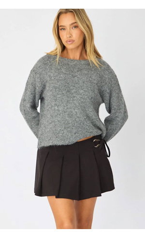 Grey Loose Long Sleeve Boat Neck Knit
