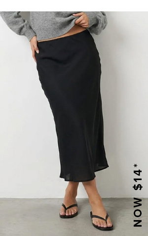 Black Midi Skirt Mid Rise Chiffon Lined