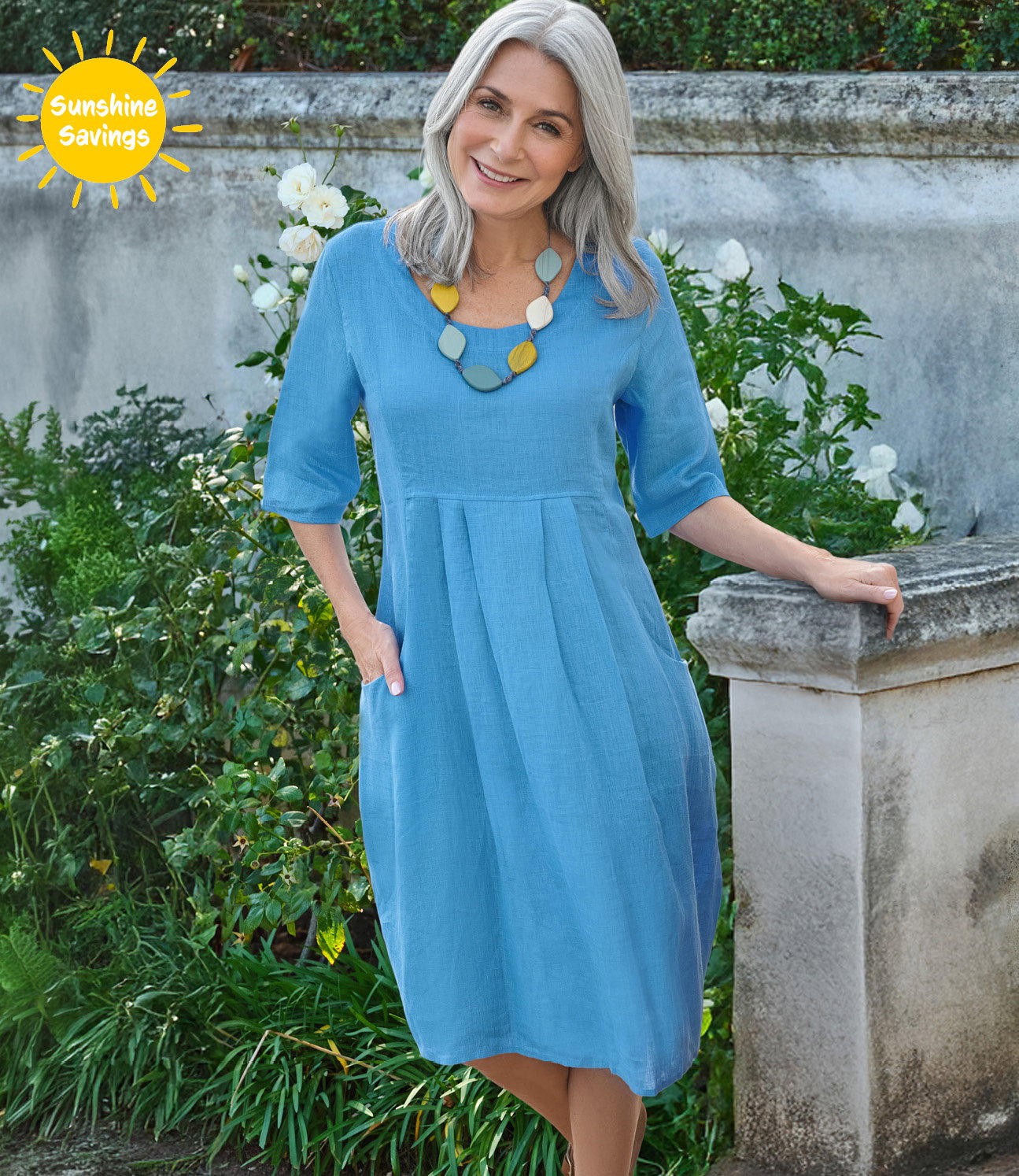 Womens Linen Pocket Tunic Dress