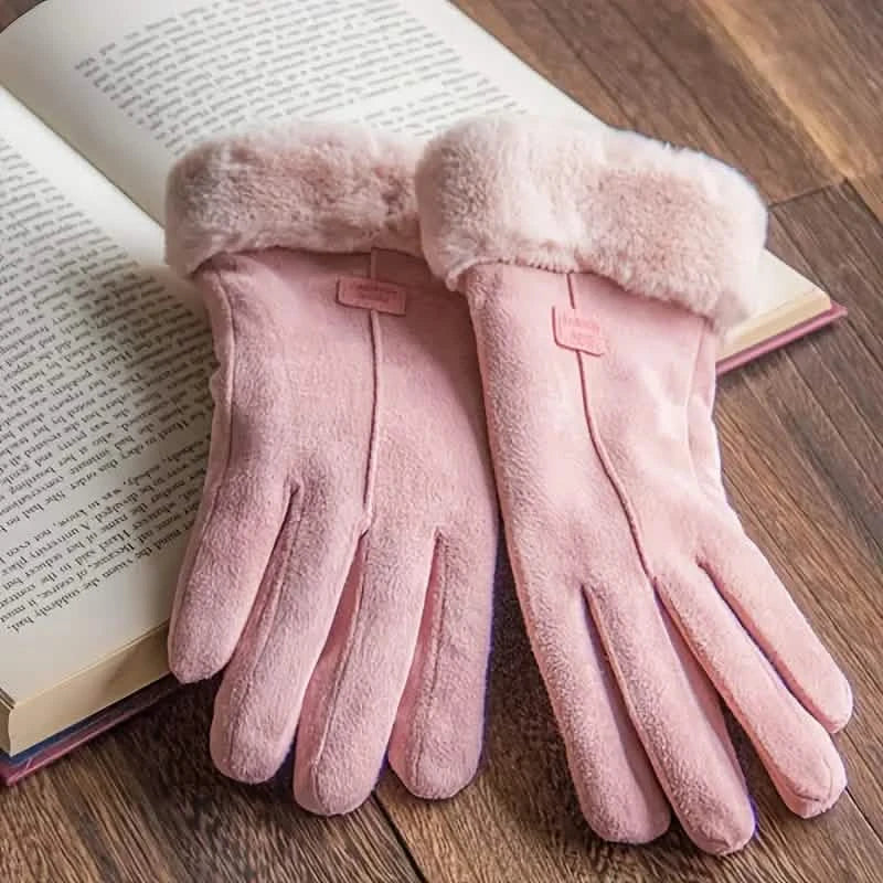 Image of Cashmere Warm Suede Leather Plush Touch Screen Gloves
