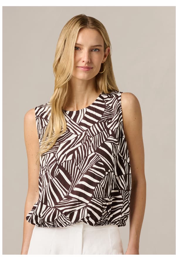 Bubble Hem Tank Top In Chocolate Patchwork Stripe