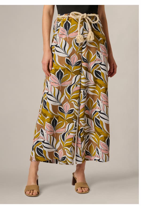 Wide Leg Rope Belt Pants In Amber Green Brushed Leaf