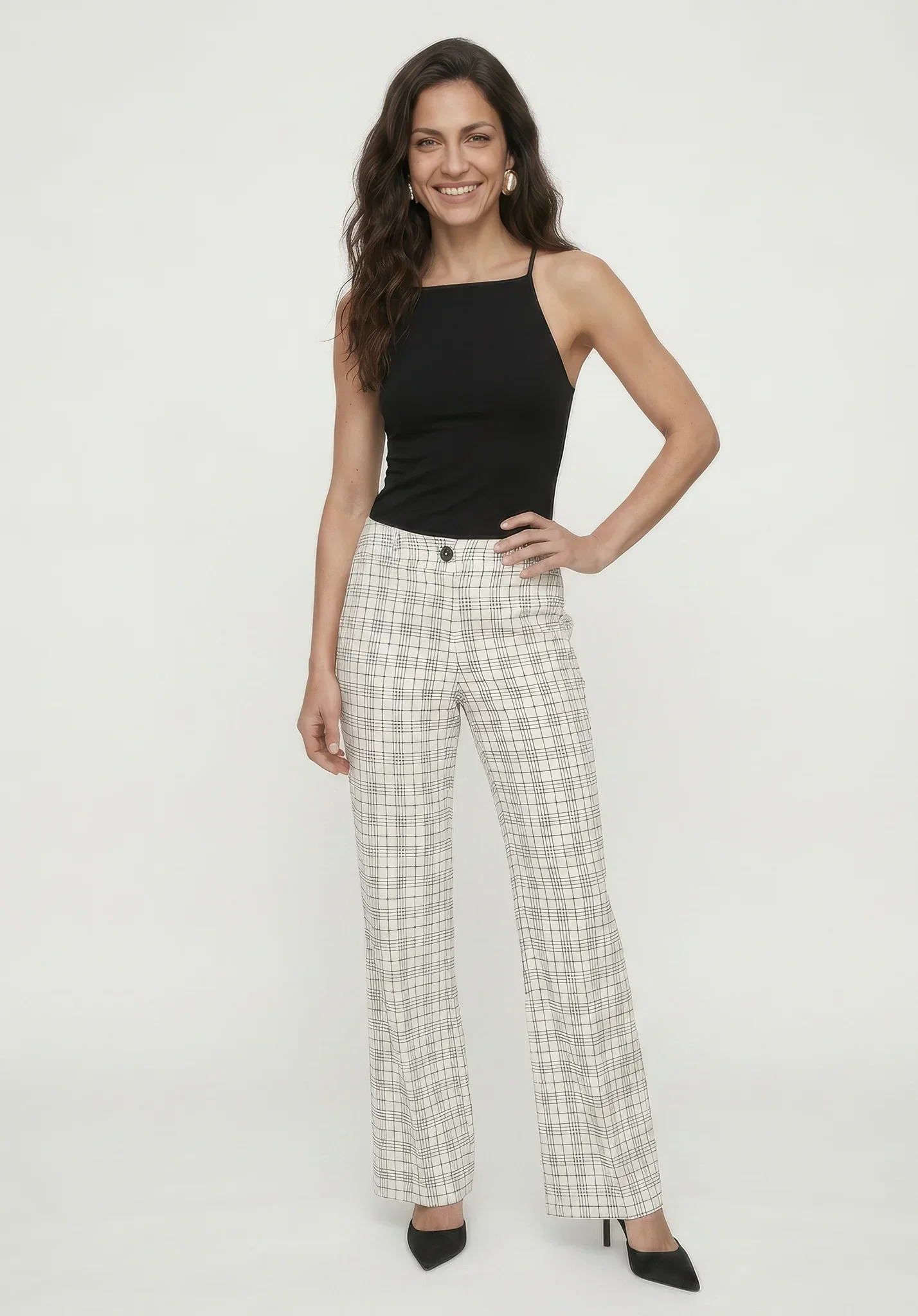 Image of Chess Check Print Trouser in White and Black