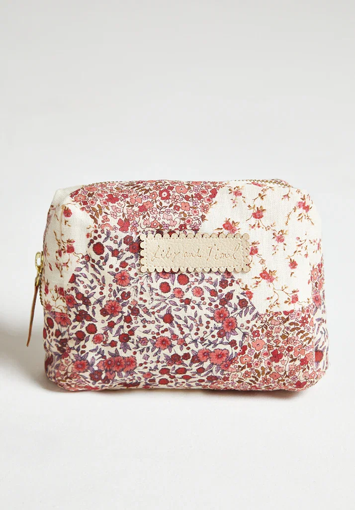 Image of Maya Aster Print Patchwork Cosmetic Bag In Pink