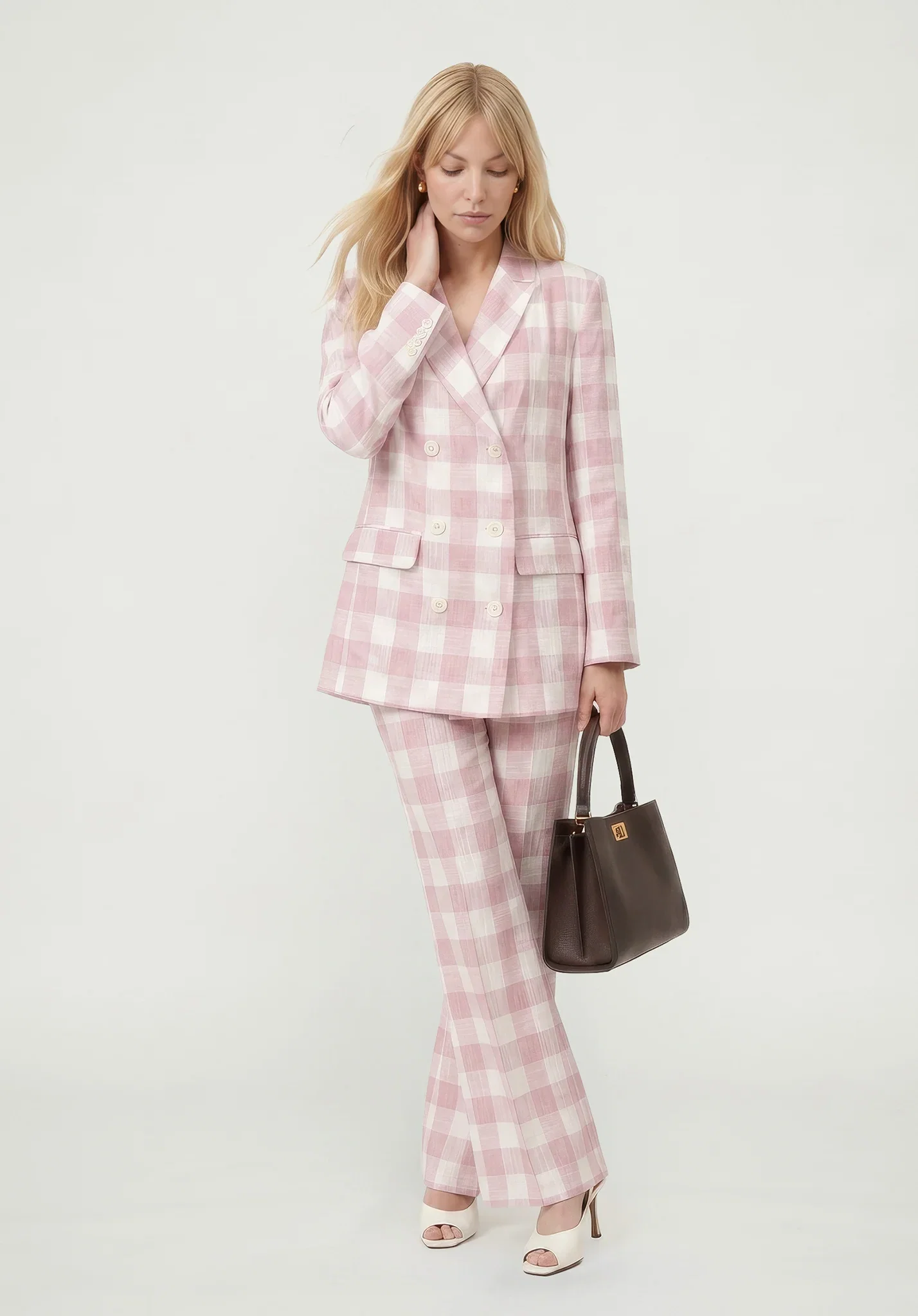 Image of Zena Double Breasted Check Jacket in Pink