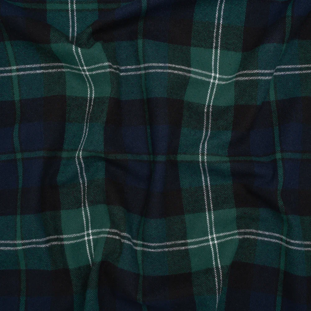 Image of Yarn-Dyed Cotton Twill Flannel - Green, Black and Blue Black Watch Plaid