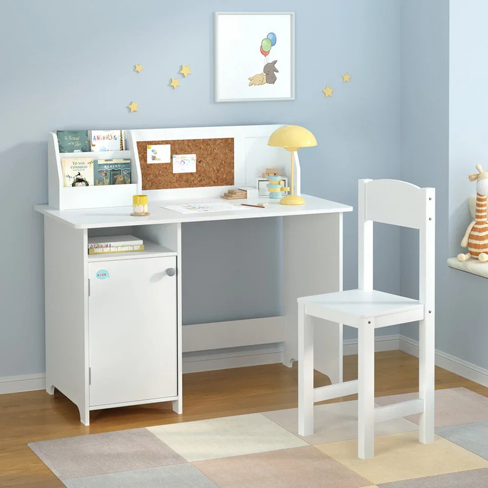 Kids Table and Chair Set Children Study Play Toys Desk with Cabinet Storage