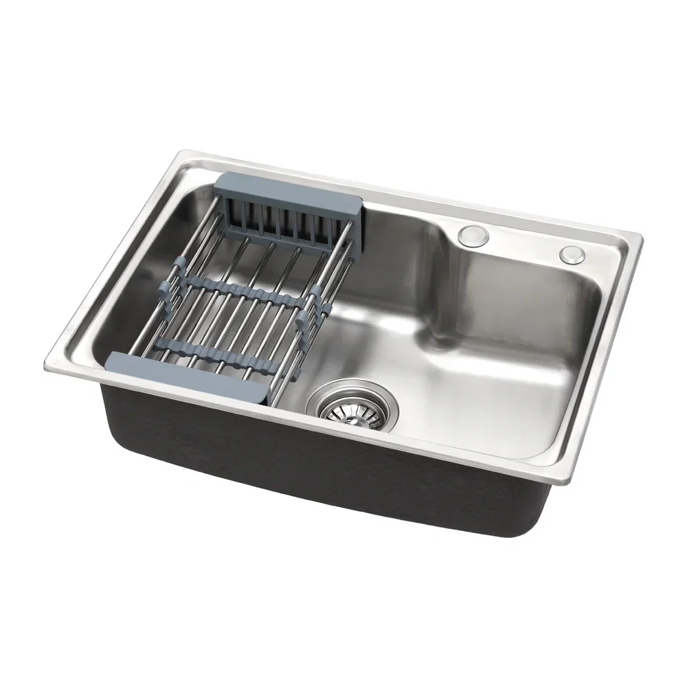 Kitchen Sink 61X43CM Stainless Steel Basin Single Bowl Silver Drain Basket