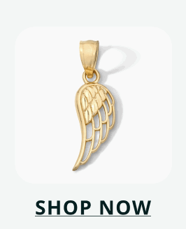 Gold angel wing with textured details. Click here to shop now
