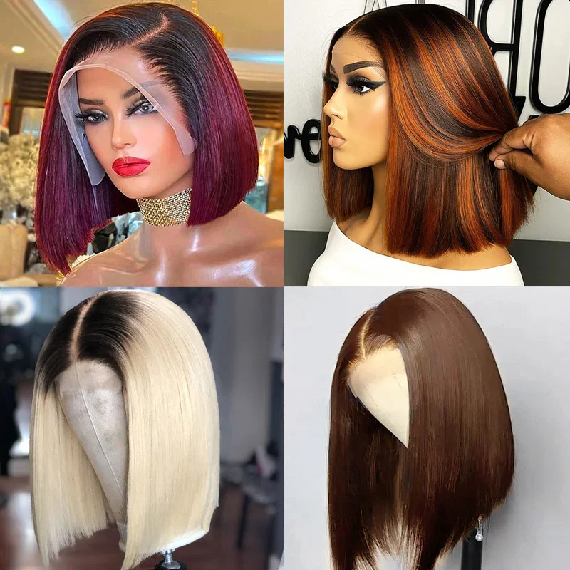 Premium Colored Short Bob Wig Pre Plucked 13x4 Lace Front Straight Hair Wig 200% Density