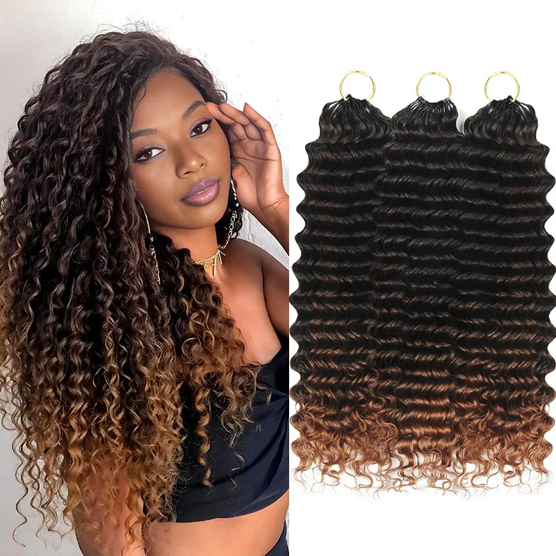 Feather Crochet Human Hair Burmese Curly with Spiral Ends Boho Braiding Hair For Miracle Knots 1B/4/30 Ombre Color