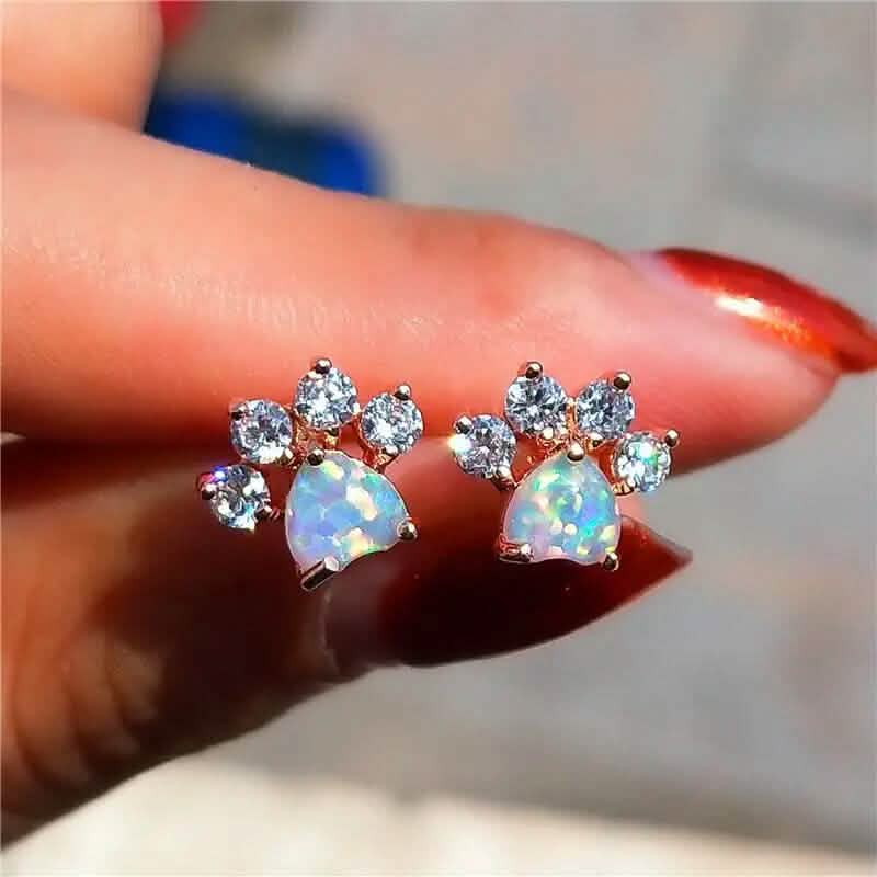Image of Rose Golden Opal Paw Print Stud Earrings