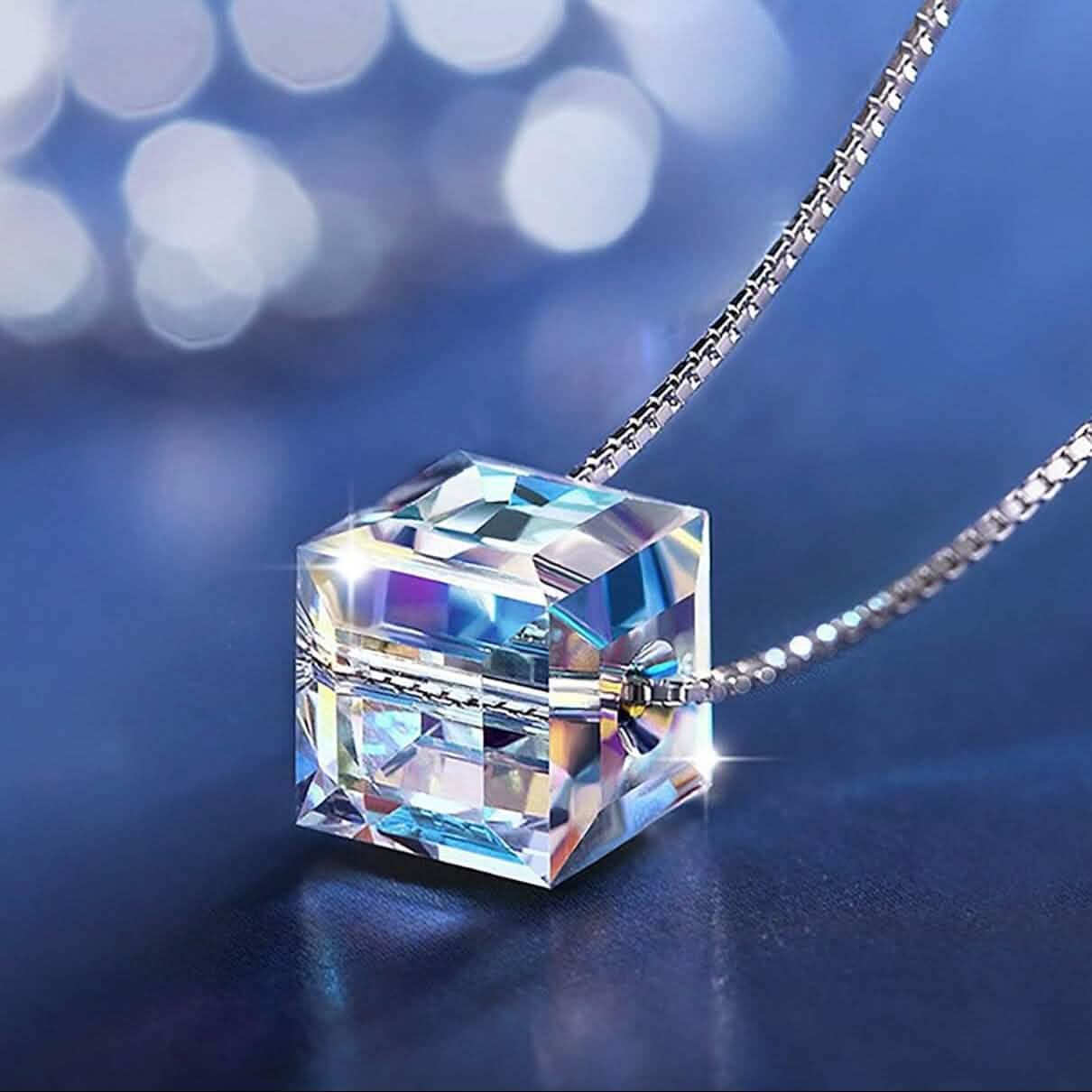 Image of Aurora Borealis Crystal Cube Necklace Made with Swarovski Crystal