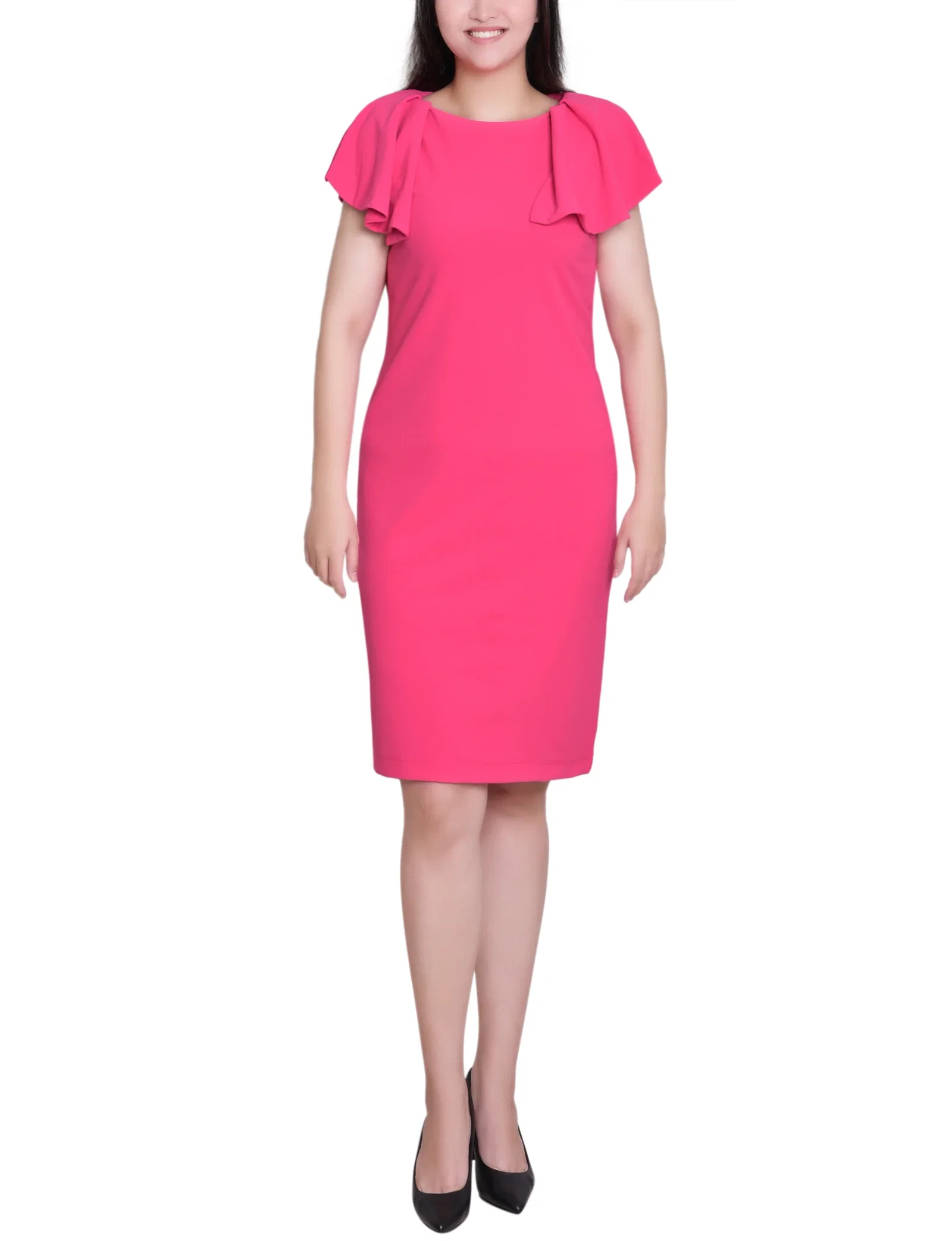 Image of Havana Pink Flutter Sleeve Sheath Dress