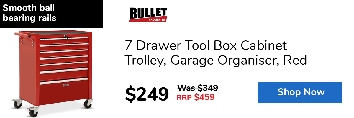 7 Drawer Tool Box Cabinet Trolley, Garage Organiser, Red