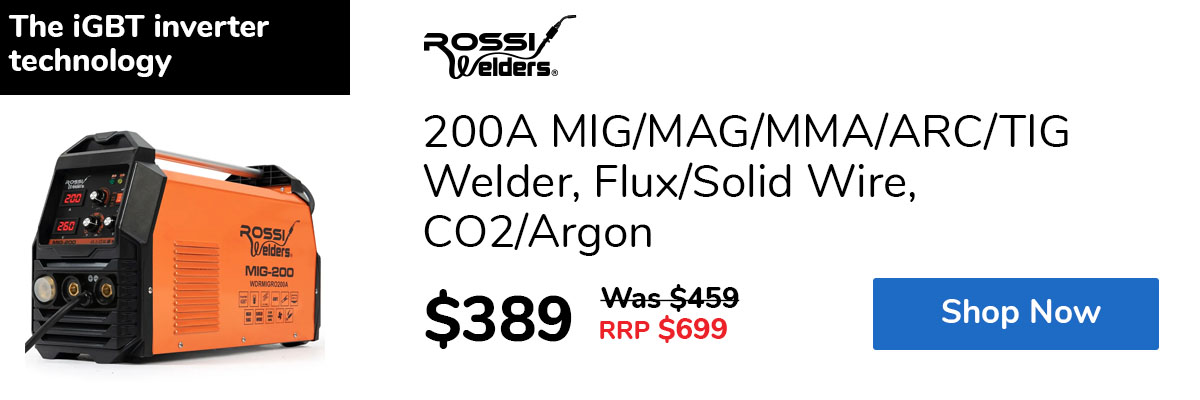 200A MIG/MAG/MMA/ARC/TIG Welder, Flux/Solid Wire, CO2/Argon