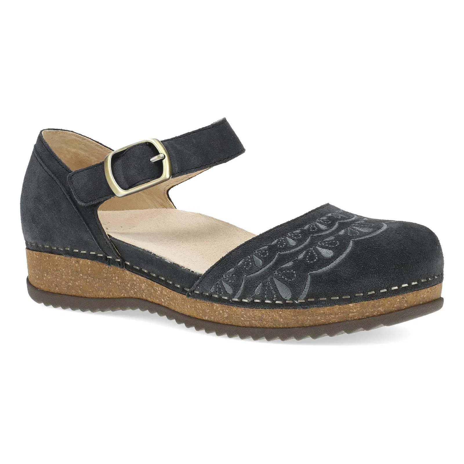 Image of Mae Charcoal Embroidered Suede