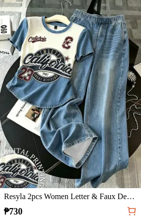 Resyla 2pcs Women Letter & Faux...