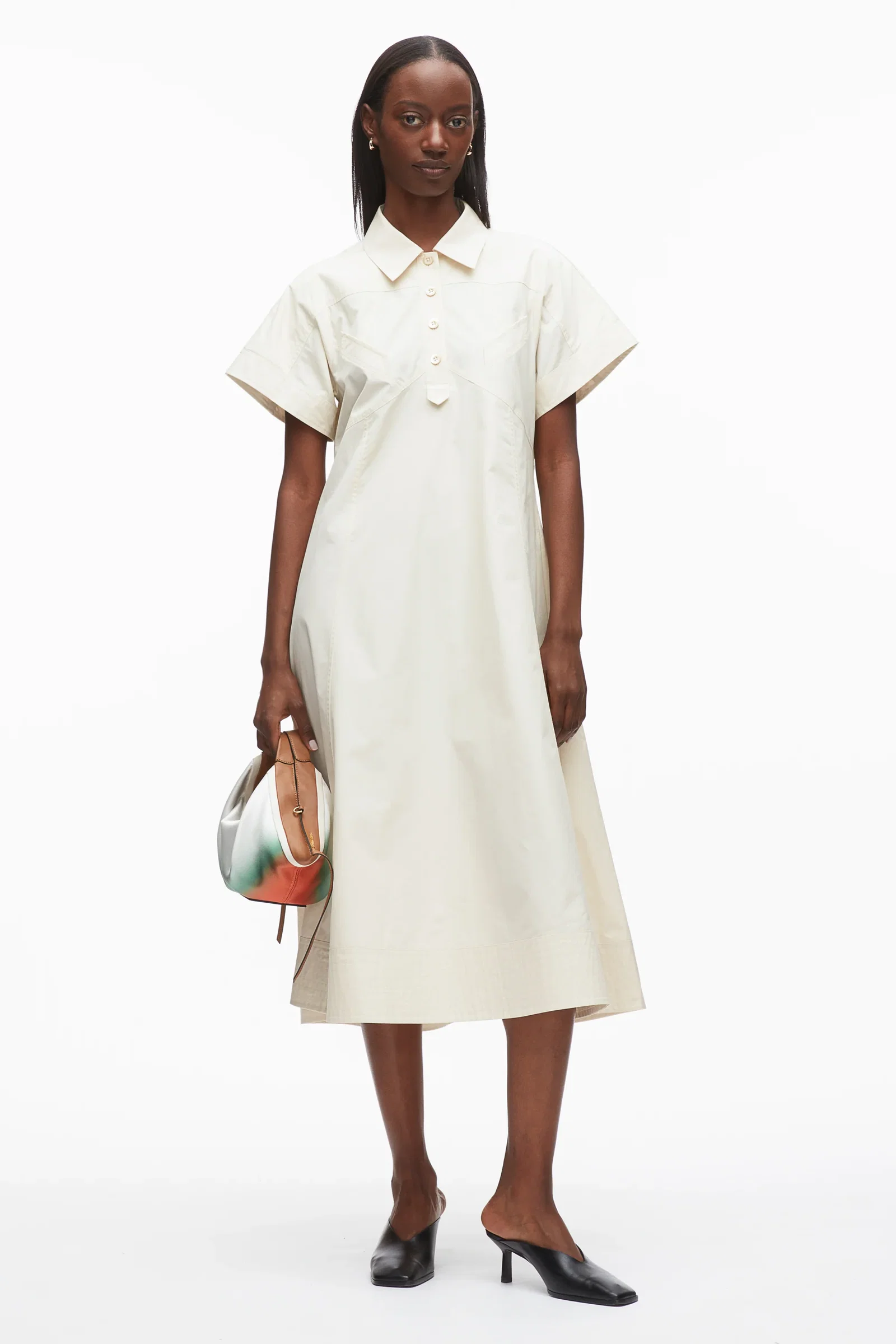 Image of Poplin Trapeze Shirt Dress