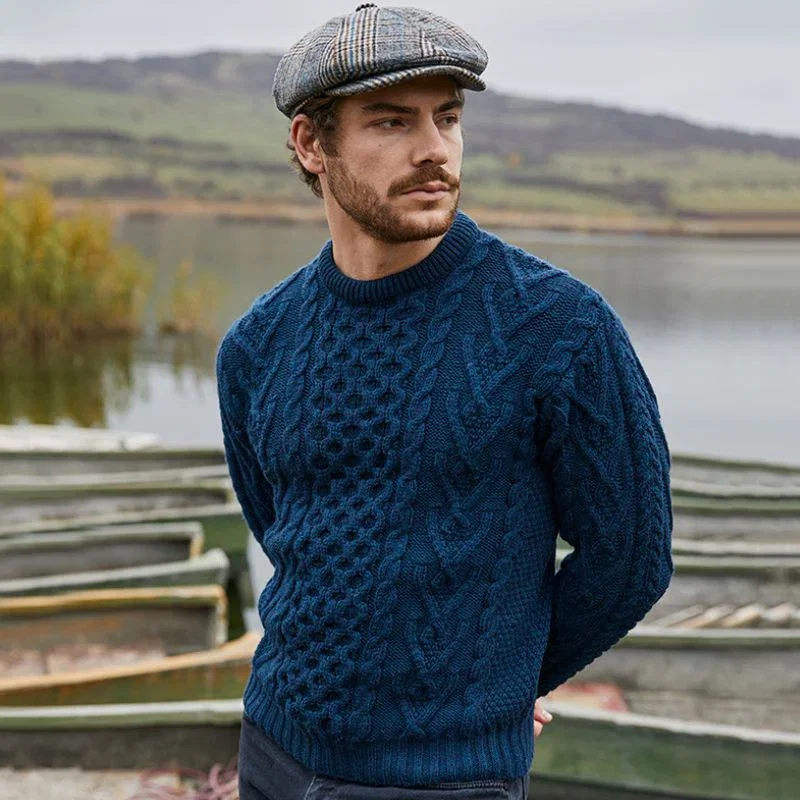 Image of Crew Neck Cable Knit Fisherman Sweater