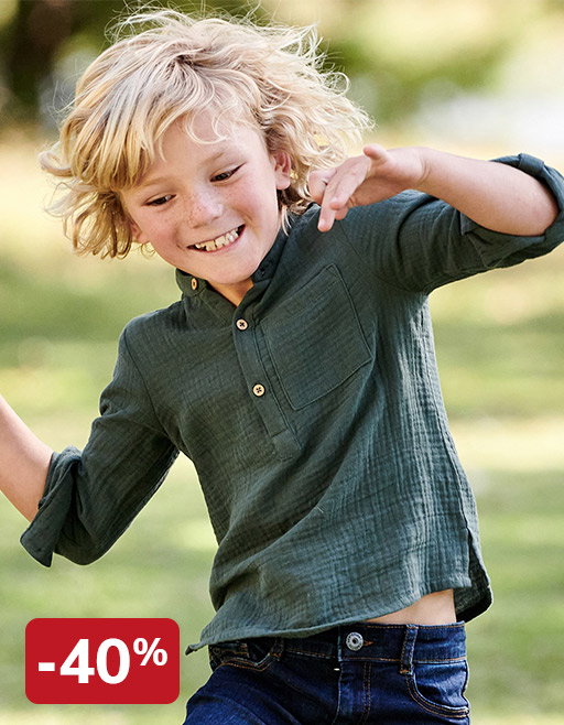Cotton Gauze Shirt, Roll-Up Sleeves