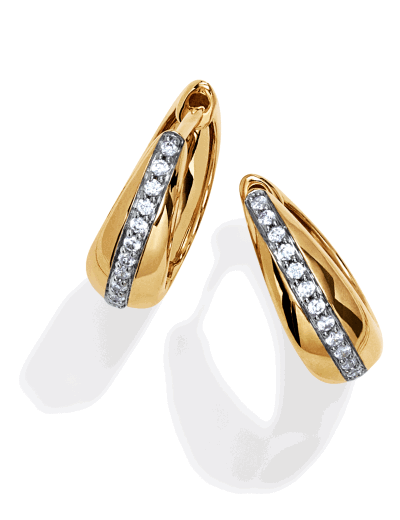 A pair of chunky gold diamond hoop earrings.