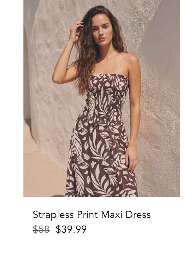 Strapless Foliage Print Maxi Sun Dress