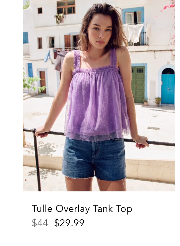 Sleeveless Tulle Overlay Tank Top