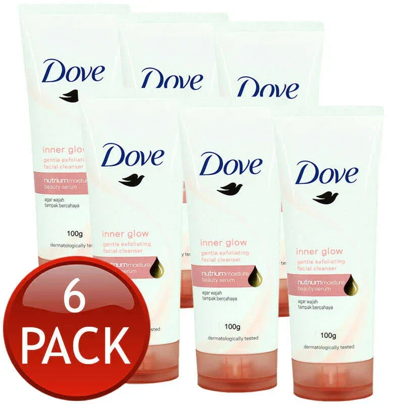 Image of 6 Pack Dove Inner Glow Gentle Exfoliating Facial Cleaner 100 Grams