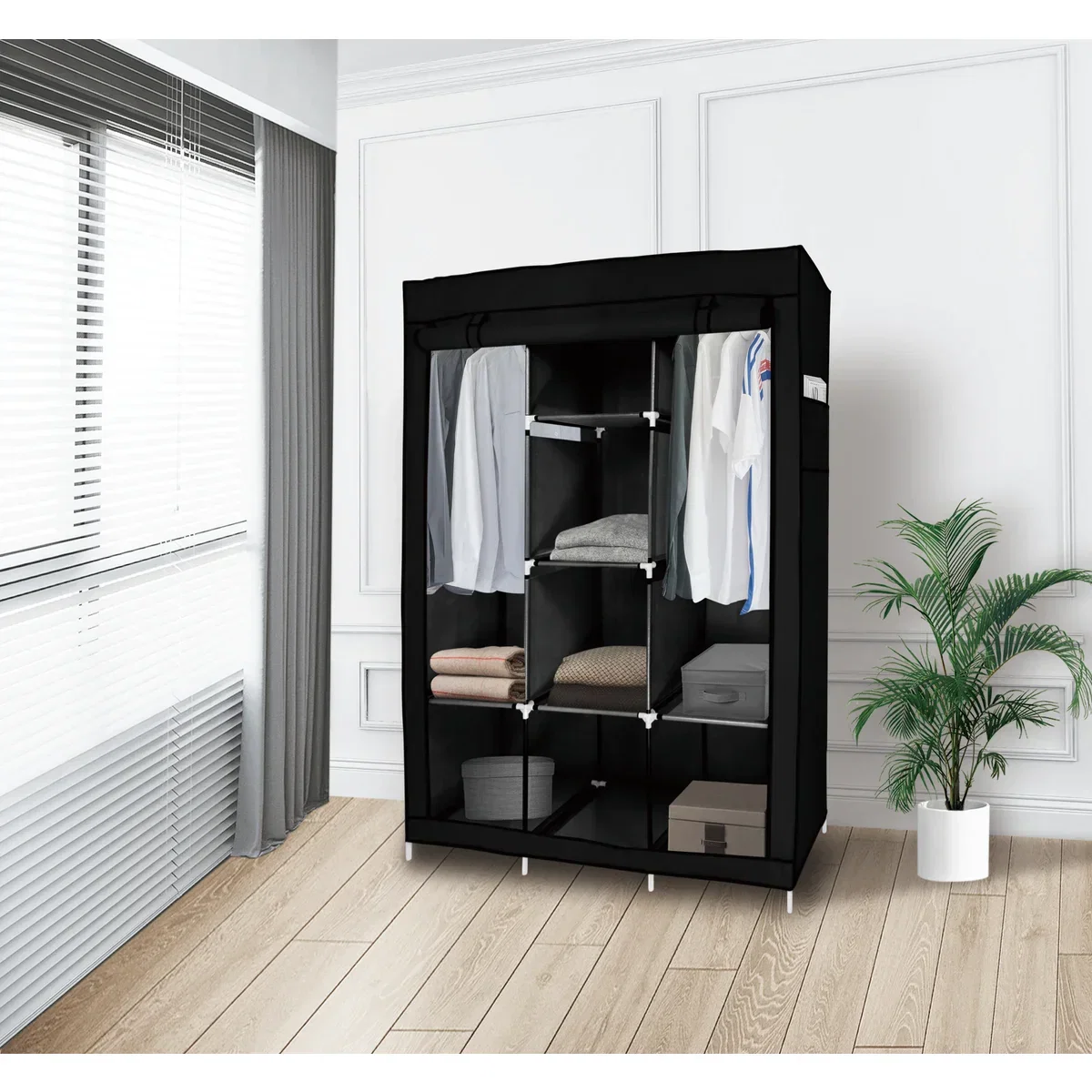 Image of Portable Free Standing Closet - 8 Shelves, 2 Hanging Rods