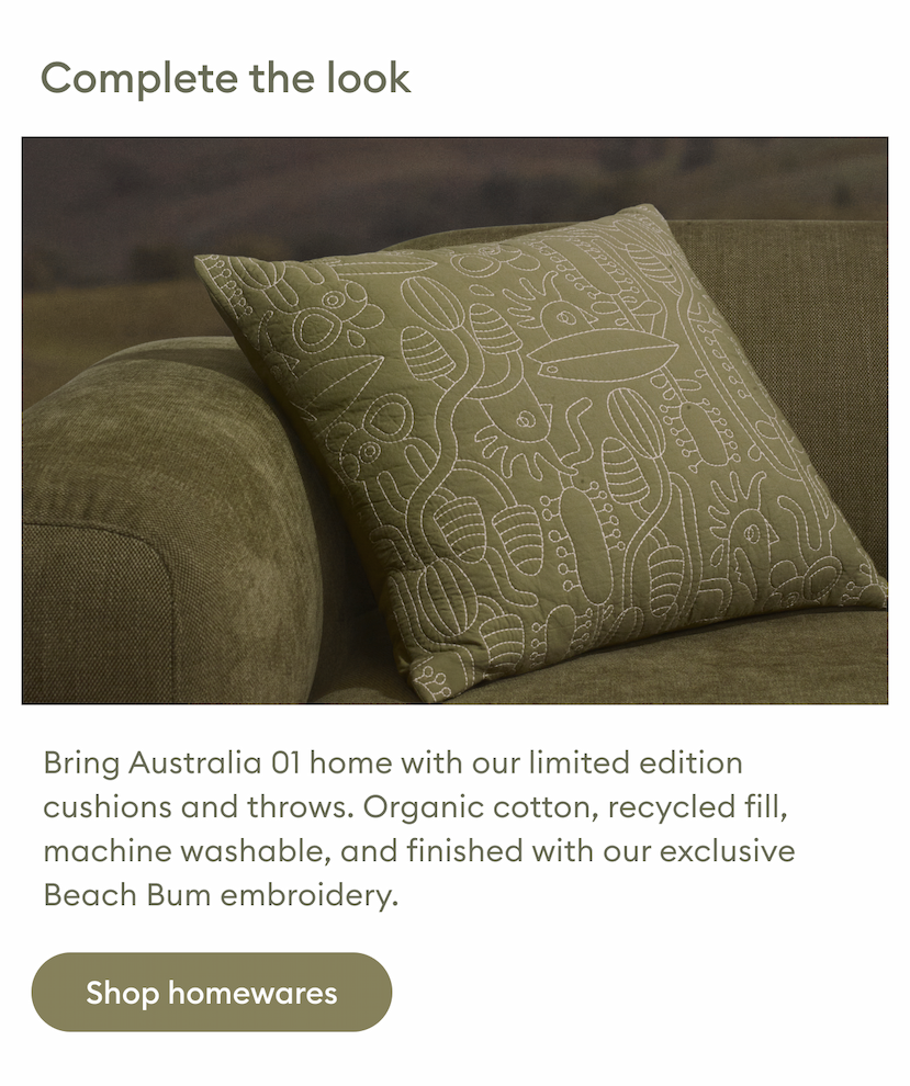 Complete the look. Bring Australia 01 home with our limited edition cushions and throws. 