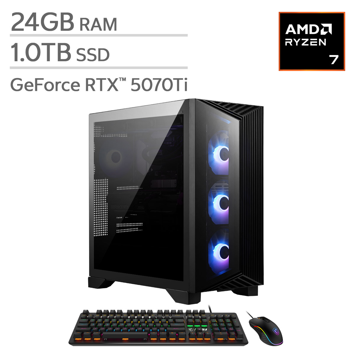 MSI Aegis ZS2 Gaming Desktop with AMD Ryzen R7-9700X Processor and GeForce RTX 5070 Ti Graphics