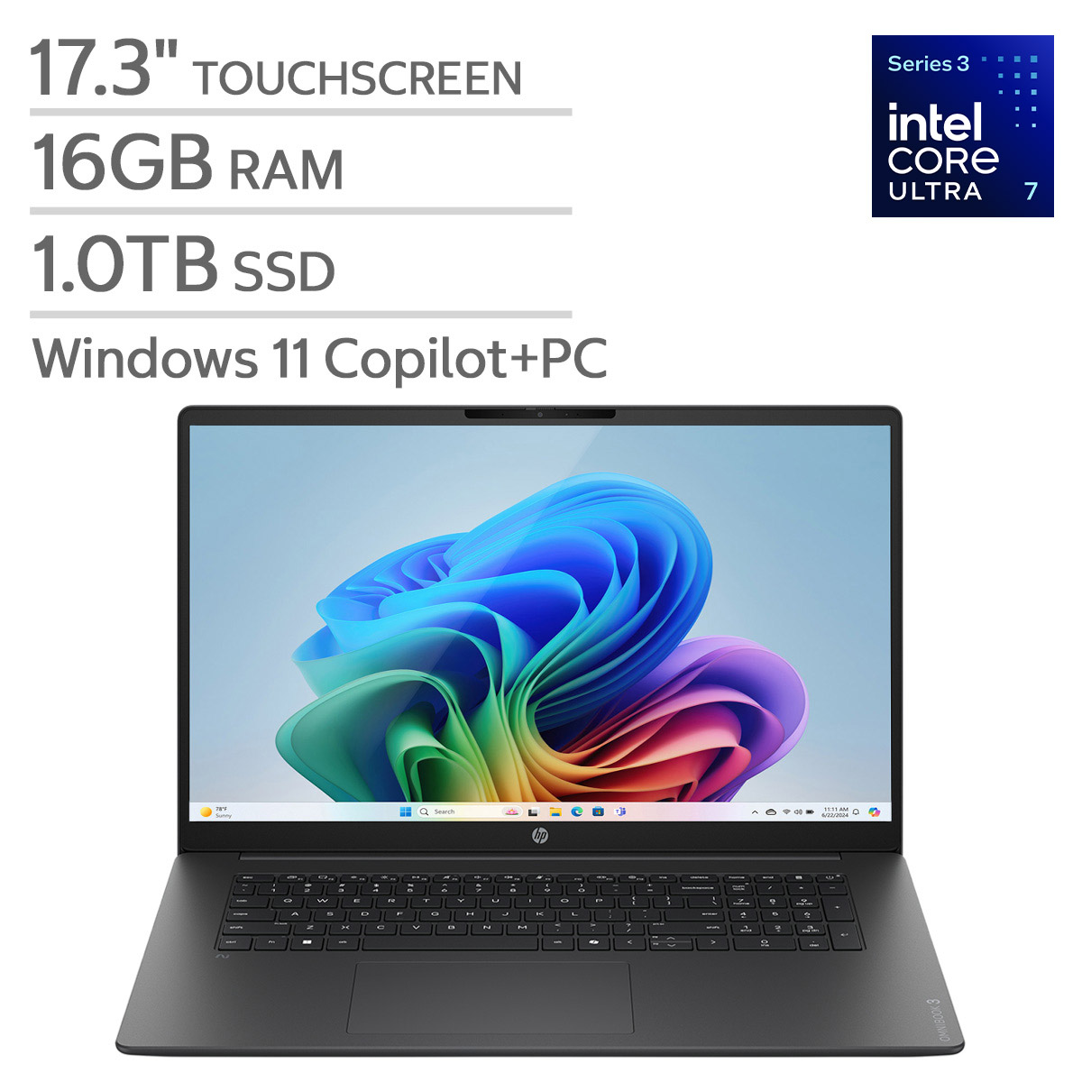 HP OmniBook 3 17.3-inch Touchscreen Laptop with Intel Core Ultra 7 Processor