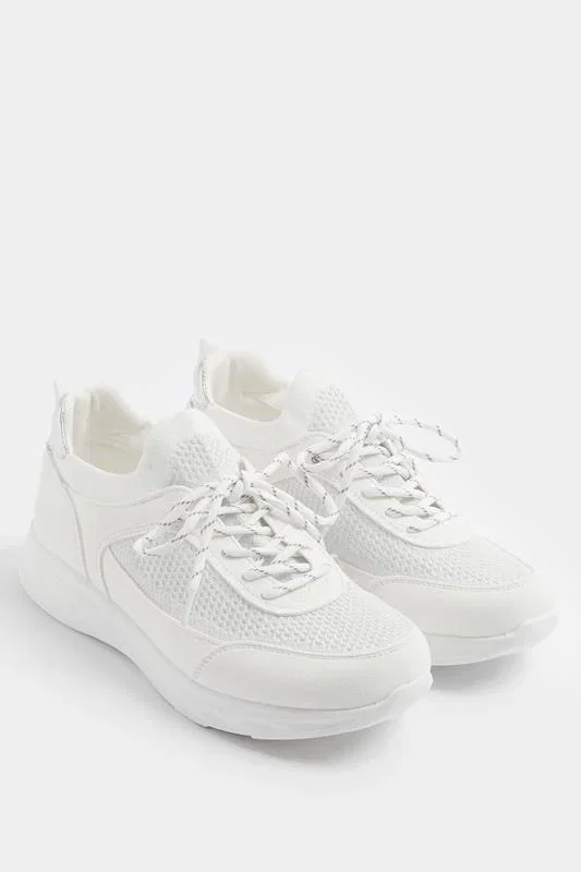 Image of White Knitted Trainers In Extra Wide EEE Fit