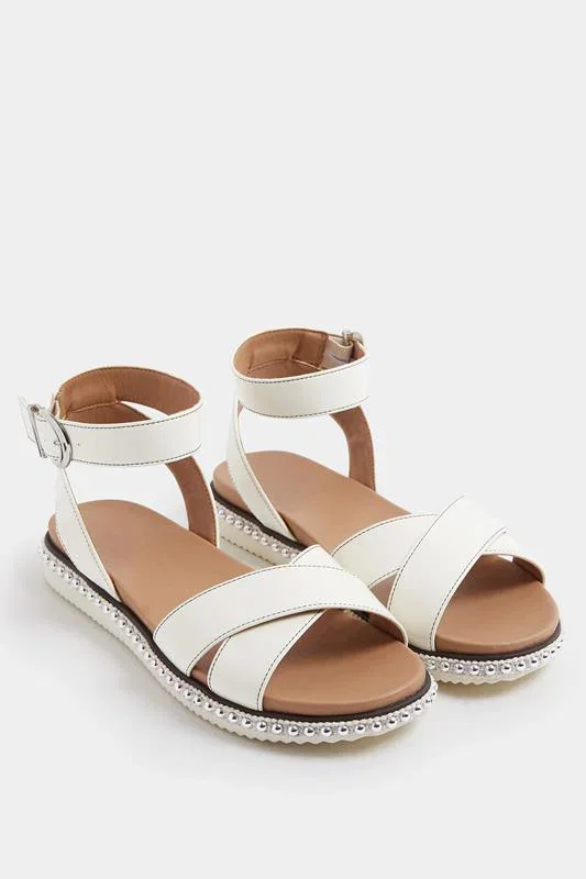 Image of White Cross Over Strap Sandals In Wide E Fit