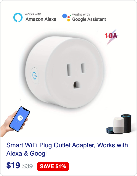 Smart WiFi Plug Outlet Adapter, Works with Alexa & Google, Timer, Voice Control, 2.4GHz Network Home Automation