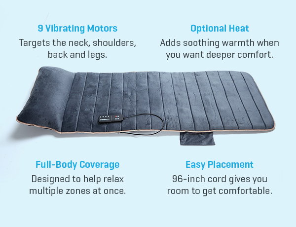 Our Heated Full Body Massage Mat is a huge hit. Get 20% off yours.