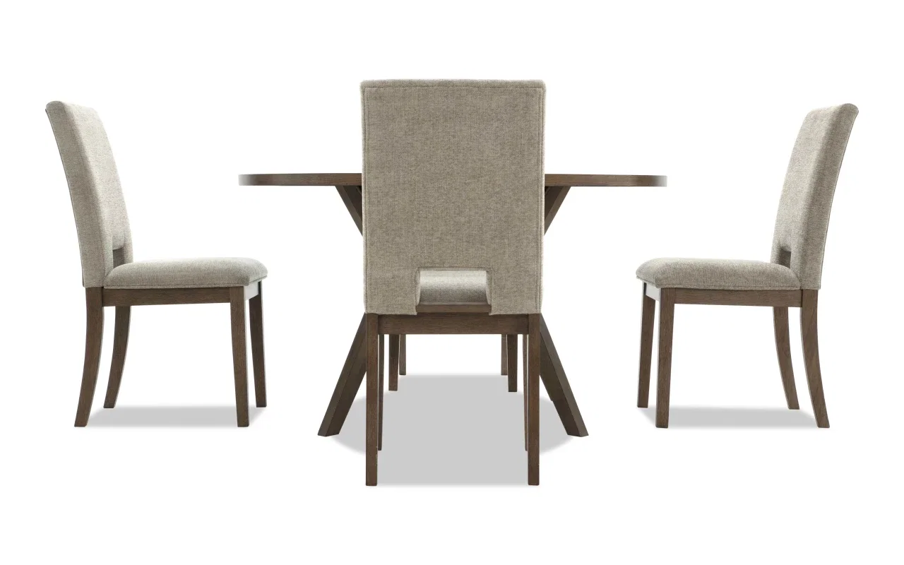 Aria 5 Piece Brown & Taupe Upholstered Round Dining Set