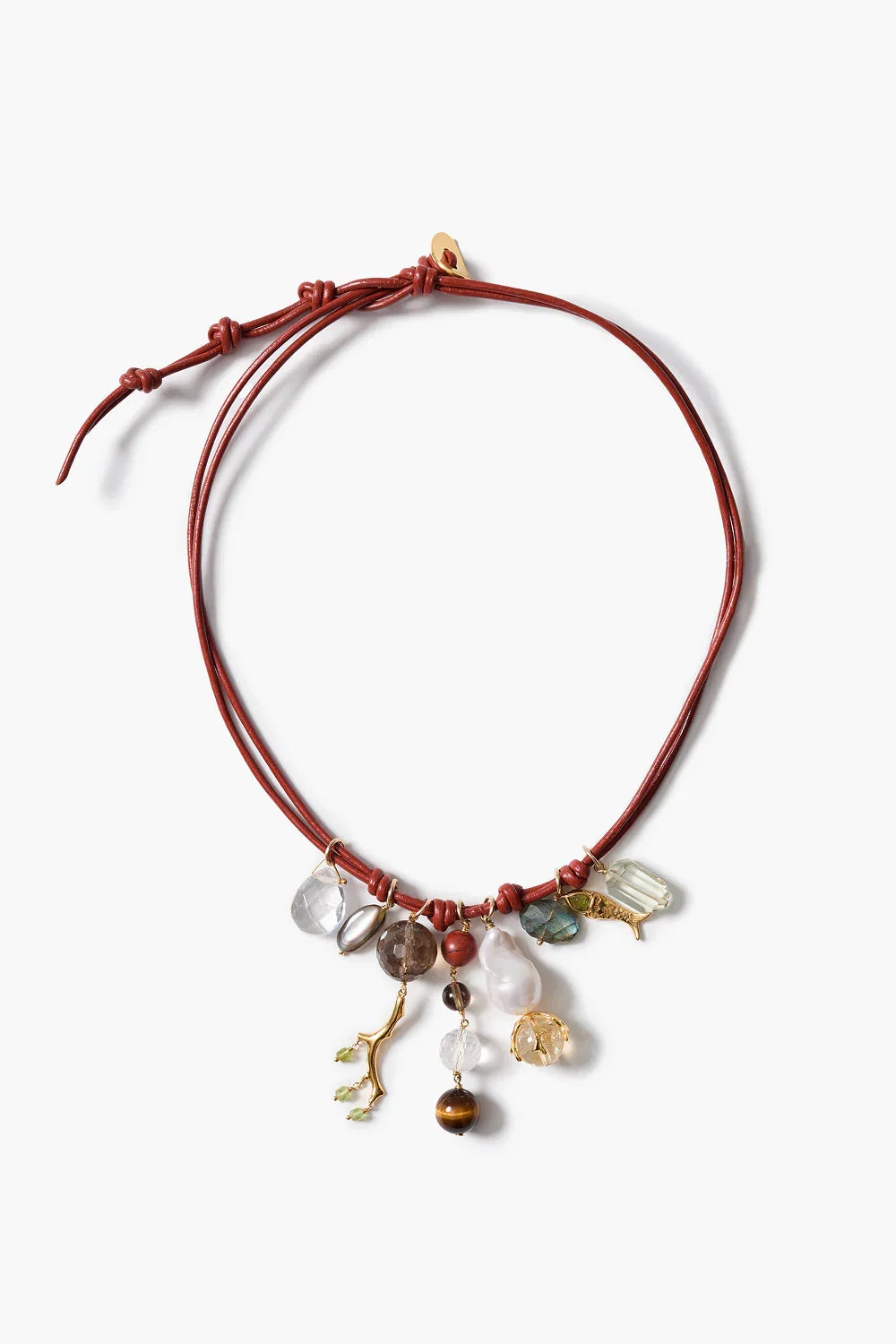 Image of Romy Leather Charm Necklace Red