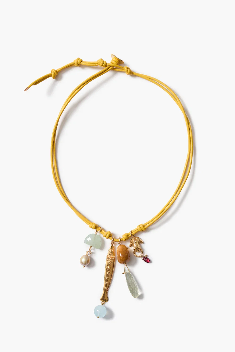 Image of Romy Leather Charm Necklace Yellow