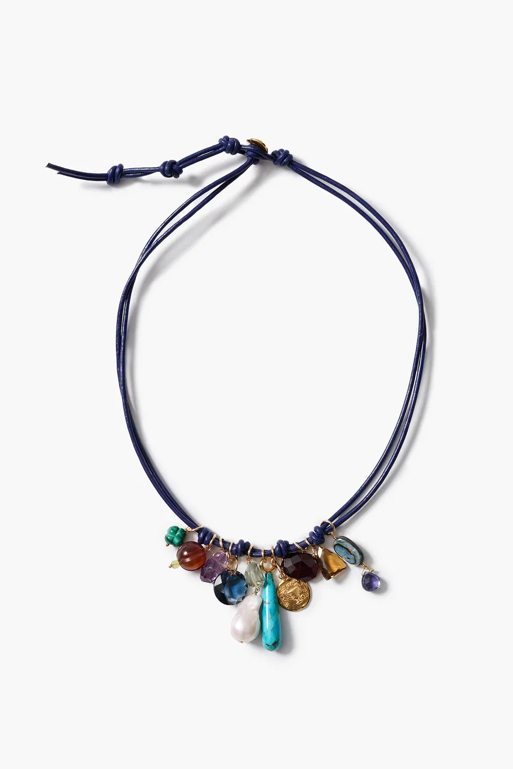 Image of Romy Leather Charm Necklace Blue
