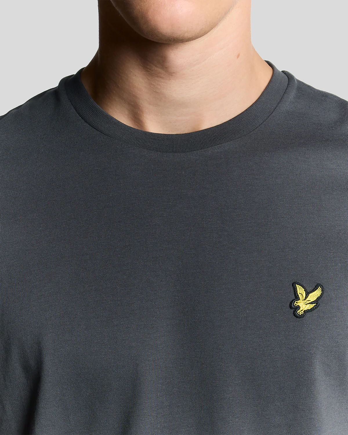 Man wears Cotton Crew Neck T-Shirt in Gunmetal